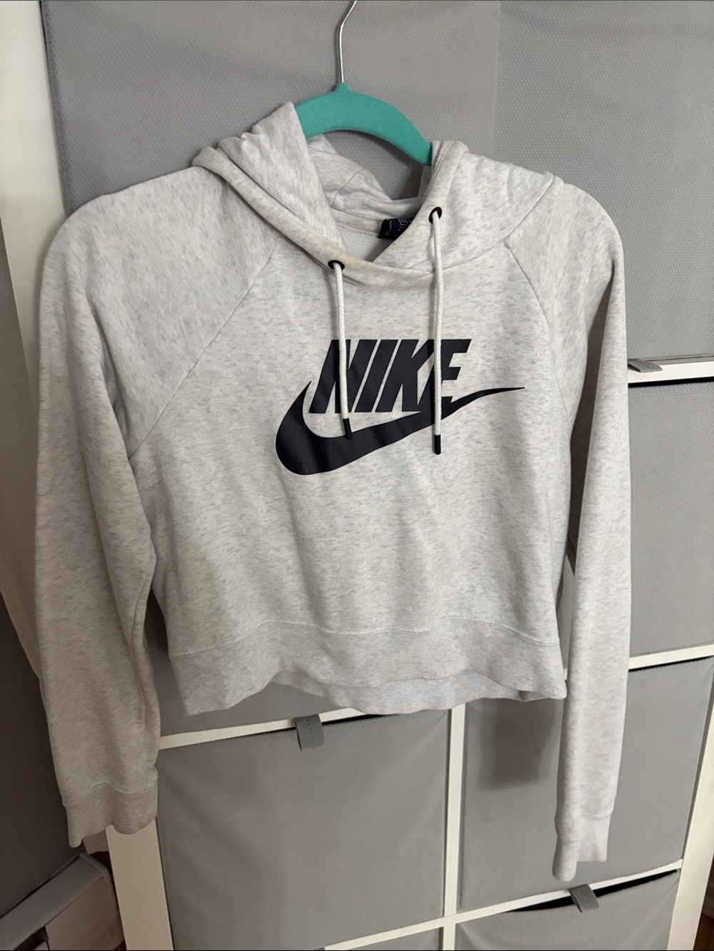 Nike Light Gray Cropped Logo Hoodie in Black Graphic
